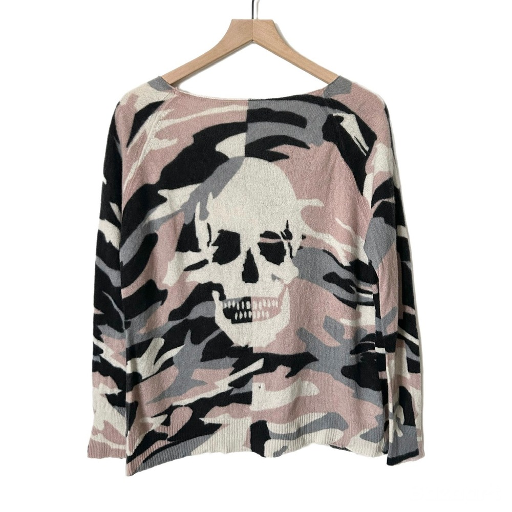 Skull Cashmere Sweater 100% Cashmere Pink Camo Skull Graphic Pullover Size Small